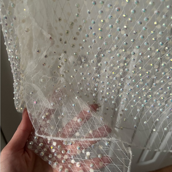 Bear Dance White Sheer Rhinestone Crop Hoodie - Picture 4 of 6